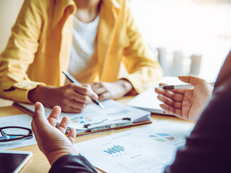 woman discussing income tax