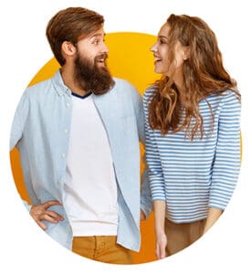 man and woman on yellow background